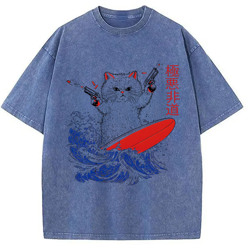 Modecanvas 90s Kitten Surf DTG Printing Washed T-Shirt-modecanvas