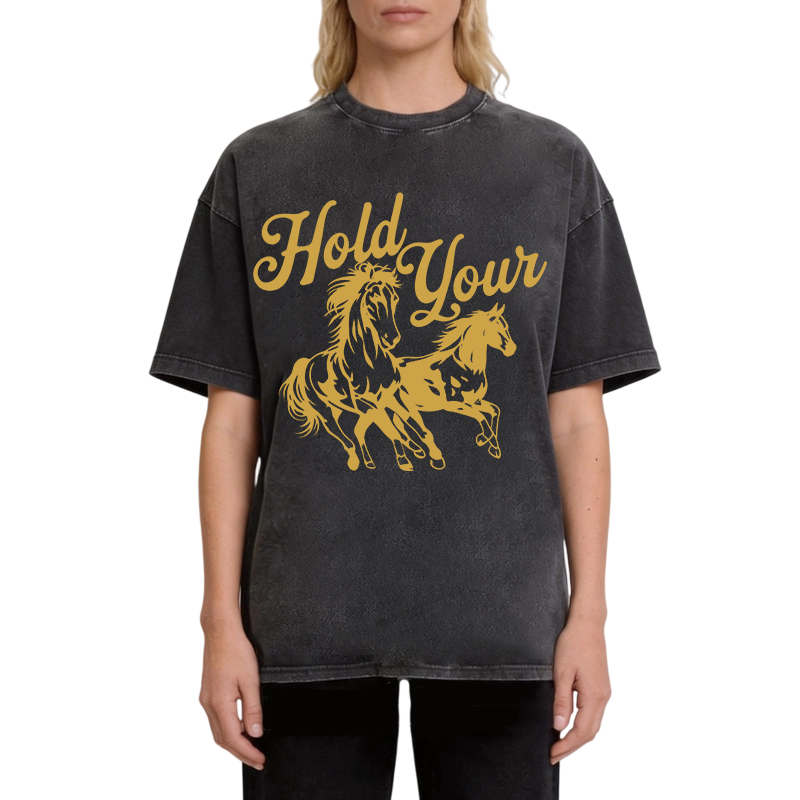 Modecanvas Hold Your Horses DTG Printing Washed T-Shirt