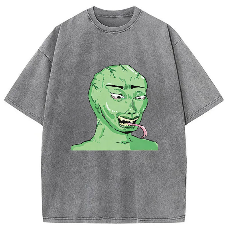 Modecanvas Green Wojak Meme DTG Printing Washed T-Shirt