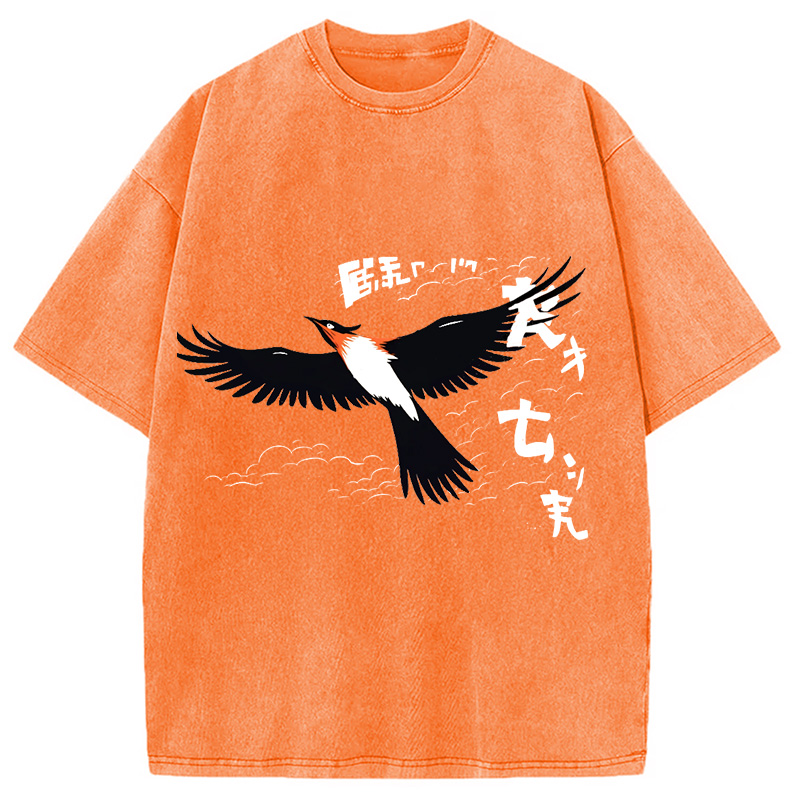 Modecanvas Japanese-Inspired Bird Washed T-Shirt