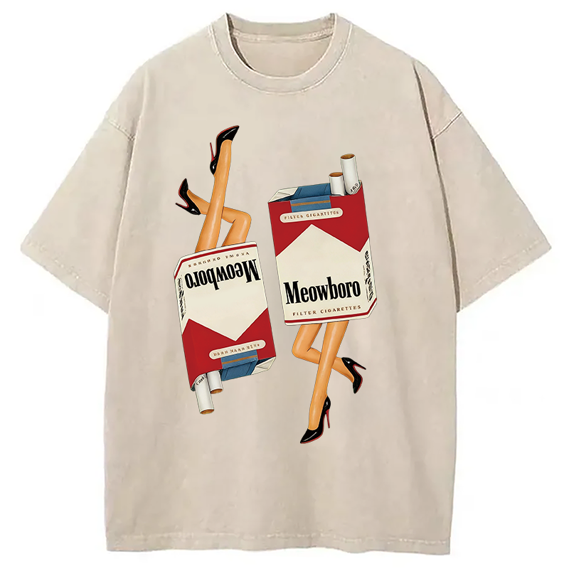 Modecanvas Funny Meowboro Meme Washed T-Shirt