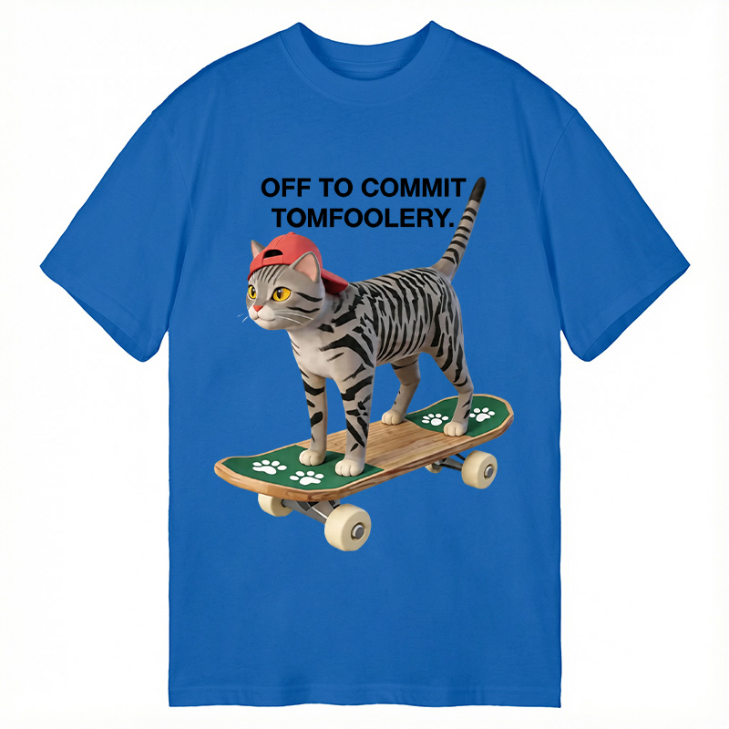 Modecanvas Skateboarding Cat Funny Meme DTG Printing Classic T-Shirt-modecanvas