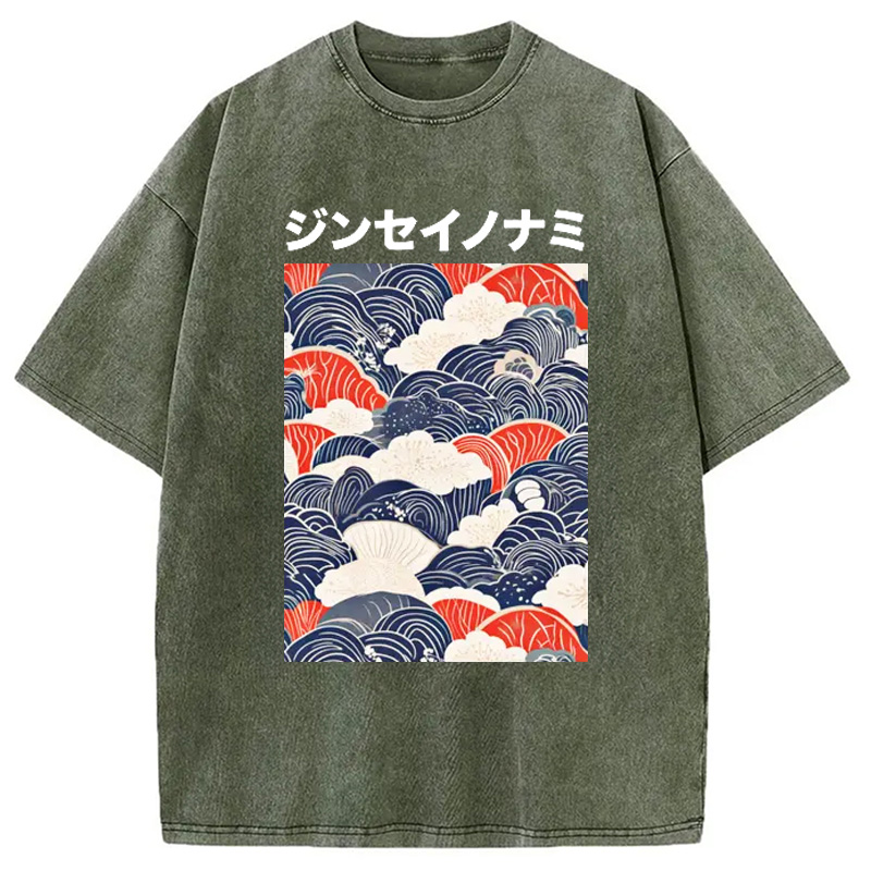 Modecanvas Japanese Wave Cloud Washed T-Shirt