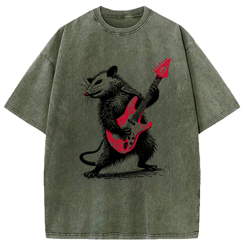 Modecanvas Funny Rocker Possum Guitar Vintage Washed T-Shirt