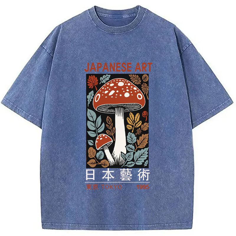 Modecanvas Fall Forest Mushroom Washed T-Shirt