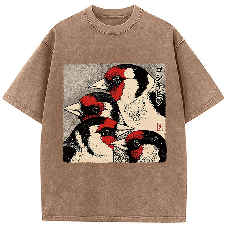 Modecanvas Stillness Of The Goldfinch DTG Printing Washed T-Shirt