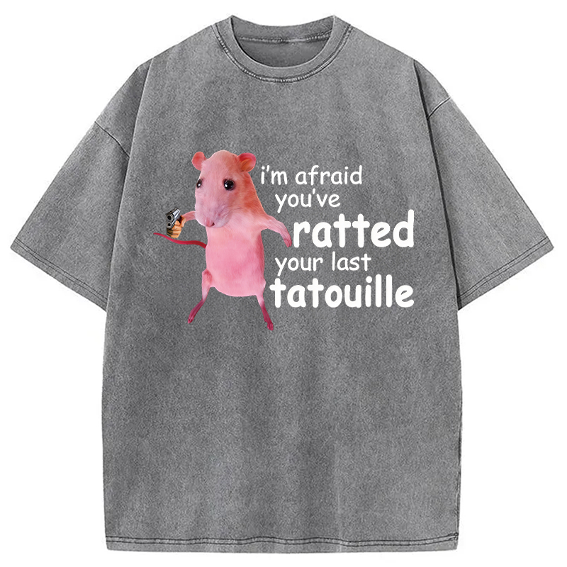 Modecanvas Funny Pink Rat Meme Washed T-Shirt-modecanvas