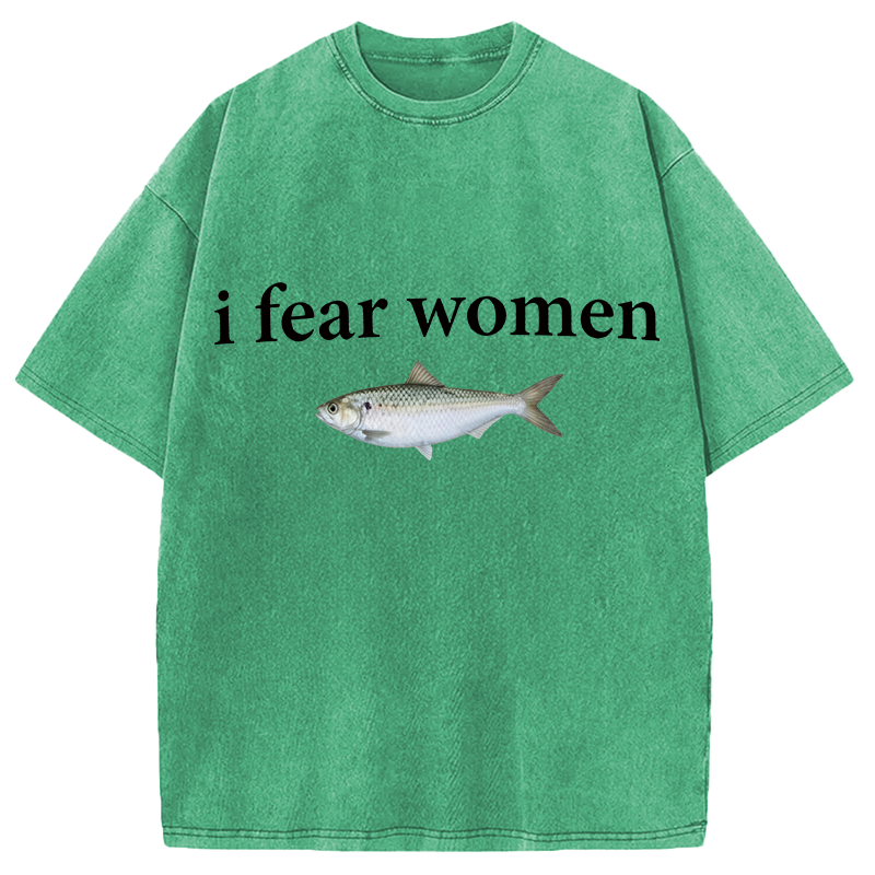 Modecanvas Fish Fear Women DTG Printing Washed T-Shirt
