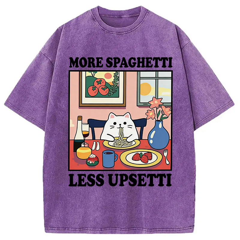Modecanvas More Spaghetti Less Upsetti Cute Cat DTG Printing Washed T-Shirt