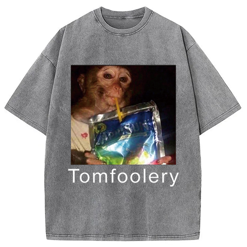 Modecanvas Tomfoolery Monkey Drinking Meme DTG Printing Washed T-Shirt