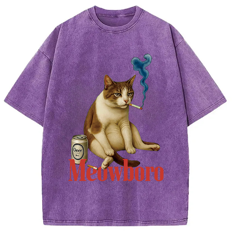 Modecanvas Cigarette Kitten Smoking Cat Meme Washed T-Shirt