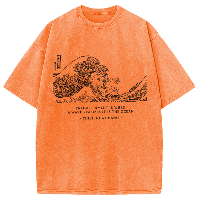 Modecanvas Enlightenment Quote Great Wave DTG Printing Washed T-Shirt