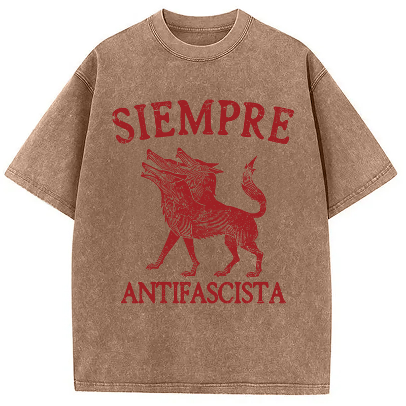 Modecanvas Siempre Antifascista Anti Fascism DTG Printing Washed T-Shirt