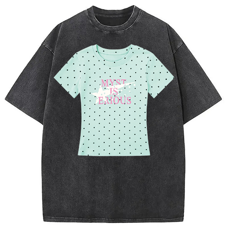 Modecanvas Mint Polka Dot Shirt Of DTG Printing Washed T-Shirt