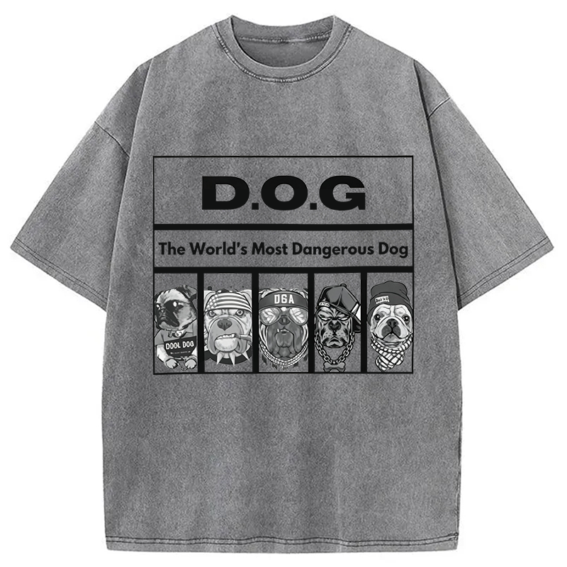 Modecanvas HIP HOP Dogs Funny DTG Printing Washed T-Shirt