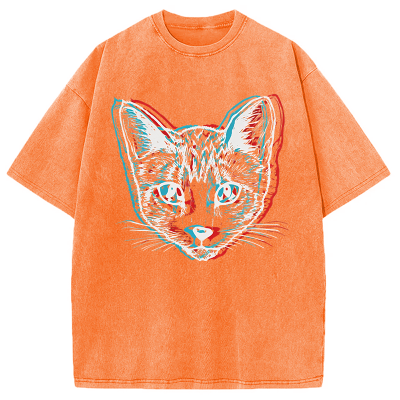 Modecanvas Psychedelic Weirdcore Cat DTG Printing Washed T-Shirt