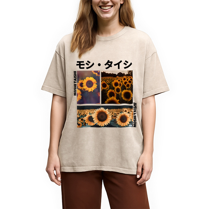 Modecanvas Sunflower Japanese Tokyo Washed T-Shirt