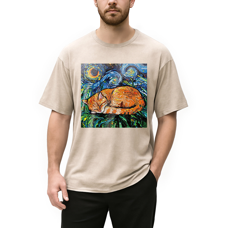 Modecanvas Orange Tabby Night full DTG Printing Washed T-Shirt