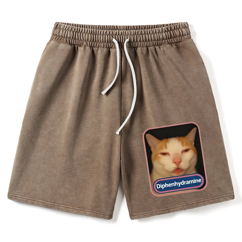 Modecanvas Pink Diphenhydramine Meme Cat Washed Short