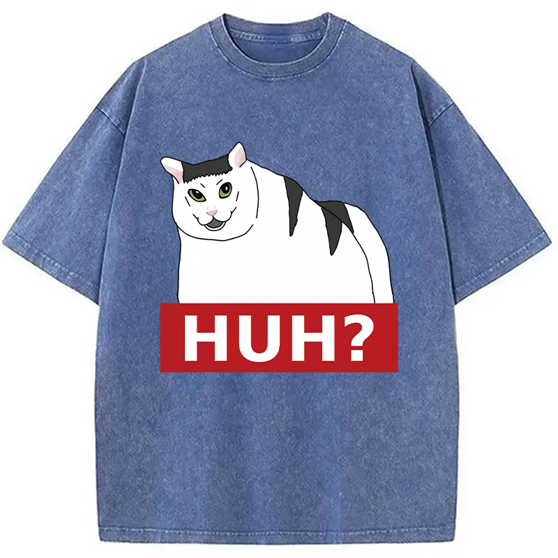 Modecanvas Huh Cat Meme DTG Printing Washed T-Shirt