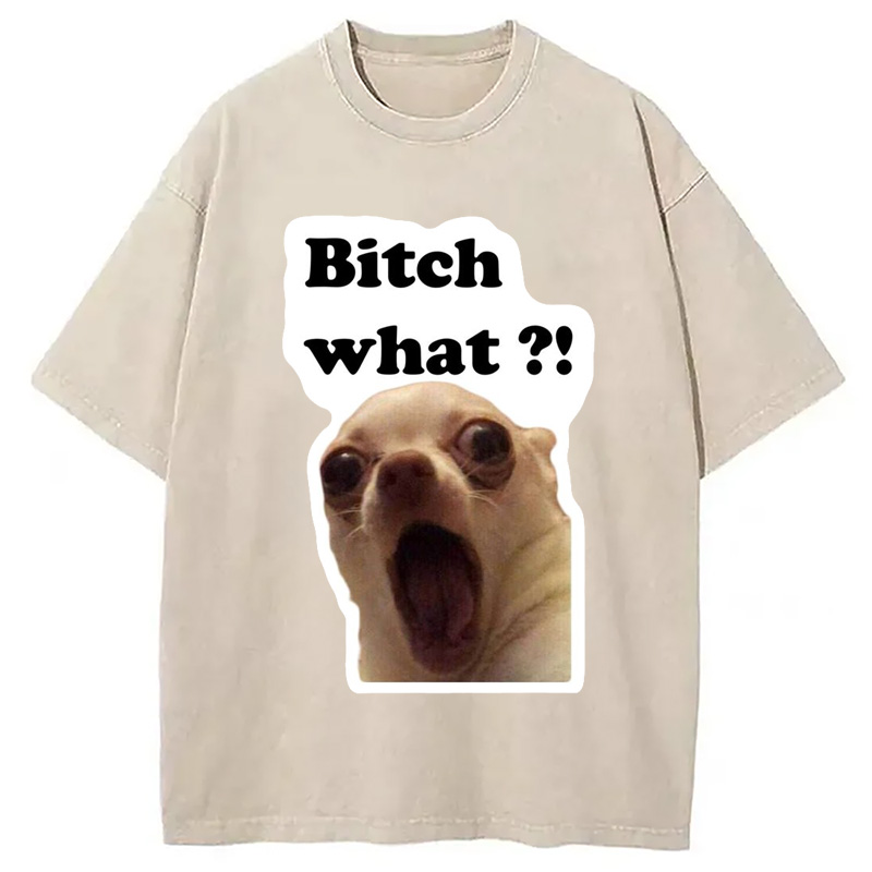 Modecanvas Funny Dog Face Meme Washed T-Shirt
