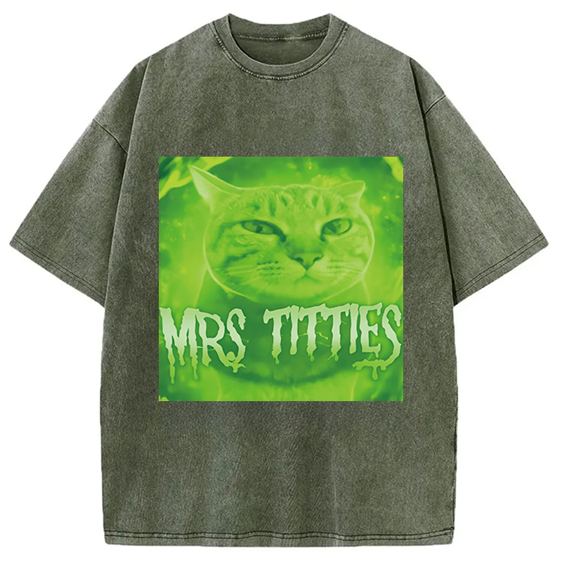 Modecanvas Mrs Titties Cat Meme DTG Printing Washed T-Shirt