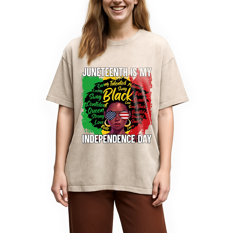 Modecanvas Juneteenth My Independence Day DTG Printing Washed T-Shirt