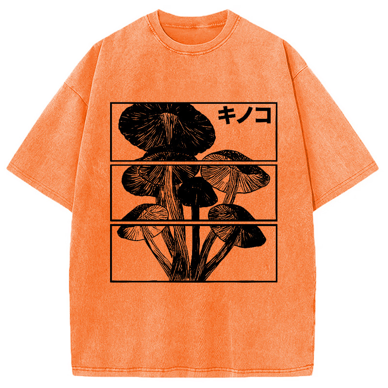 Modecanvas Japanese Mushrooms Washed T-Shirt-modecanvas