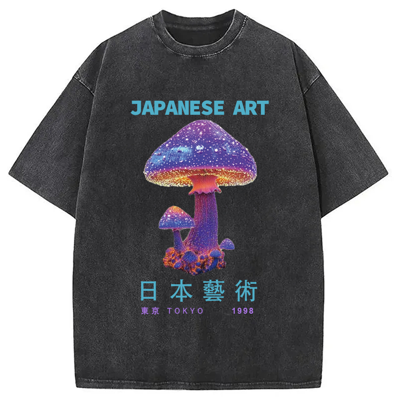 Modecanvas Magic Mushrooms Japanese Art Washed T-Shirt