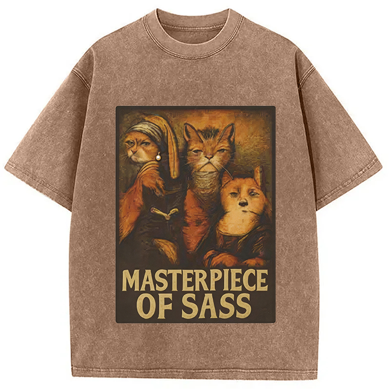 Modecanvas Funny Cat Parody DTG Printing Washed T-Shirt
