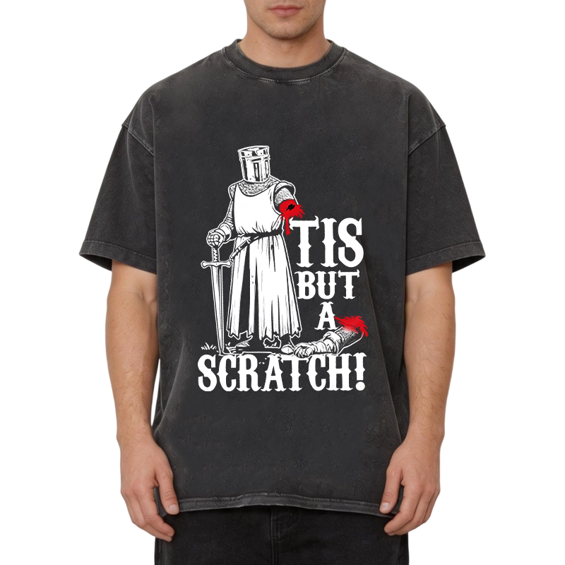 Modecanvas Tis but a Scratch Medieval Warrior Knight DTG Printing Washed T-Shirt