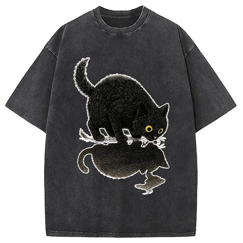 Modecanvas Cat Drinking Water Washed T-Shirt