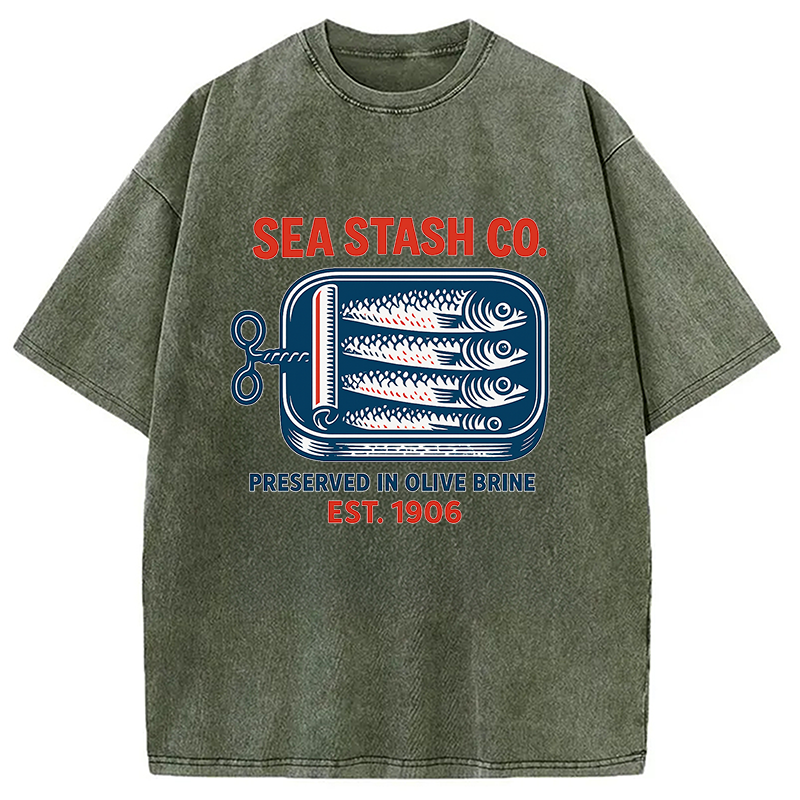 Modecanvas Funny Vintage Sardine Can Washed T-Shirt