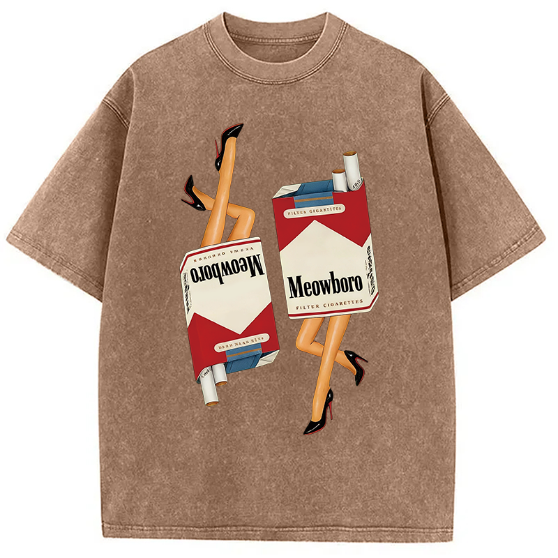 Modecanvas Funny Meowboro Meme Washed T-Shirt
