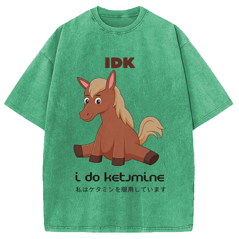 Modecanvas IDK Funny Horse DTG Printing Washed T-Shirt
