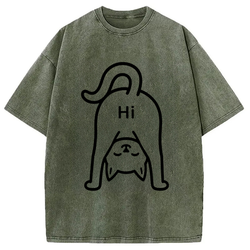 Modecanvas The Cat Says Hi Washed T-Shirt
