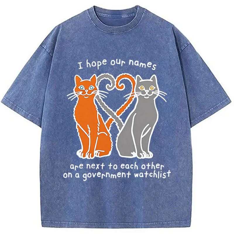 Modecanvas I Hope Our Names Are Next To Each Other Cat Meme DTG Printing Washed T-Shirt