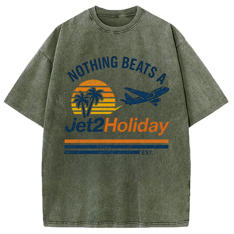 Modecanvas Nothing Beats A Jet2 Holiday Meme DTG Printing Washed T-Shirt