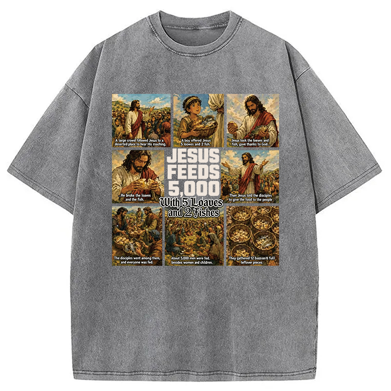 Modecanvas Jesus Feeds 5000 DTG Printing Washed T-Shirt
