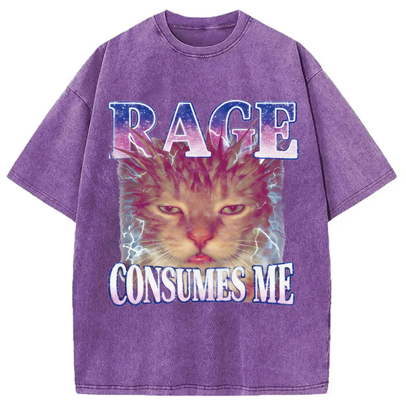 Modecanvas Rage Consumes Me Cat Funny Pet Meme DTG Printing Washed T-Shirt