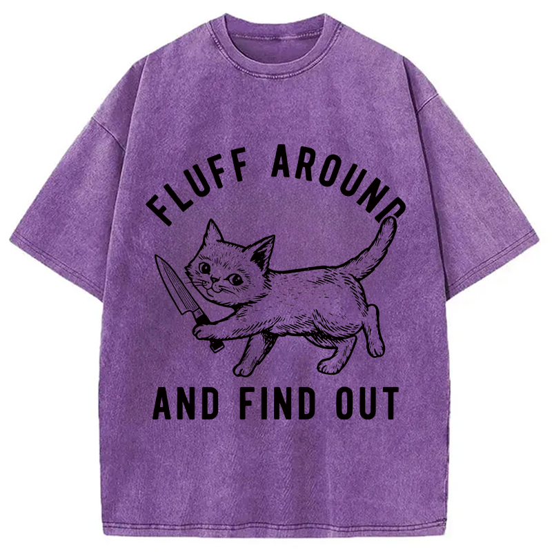 Modecanvas Fluff Around and Find Out Cat DTG Printing Washed T-Shirt