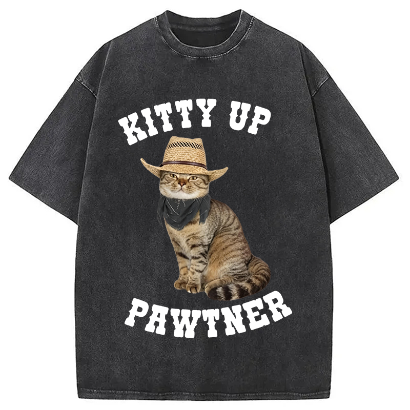Modecanvas Kitty Up Giddy Up Cat DTG Printing Washed T-Shirt