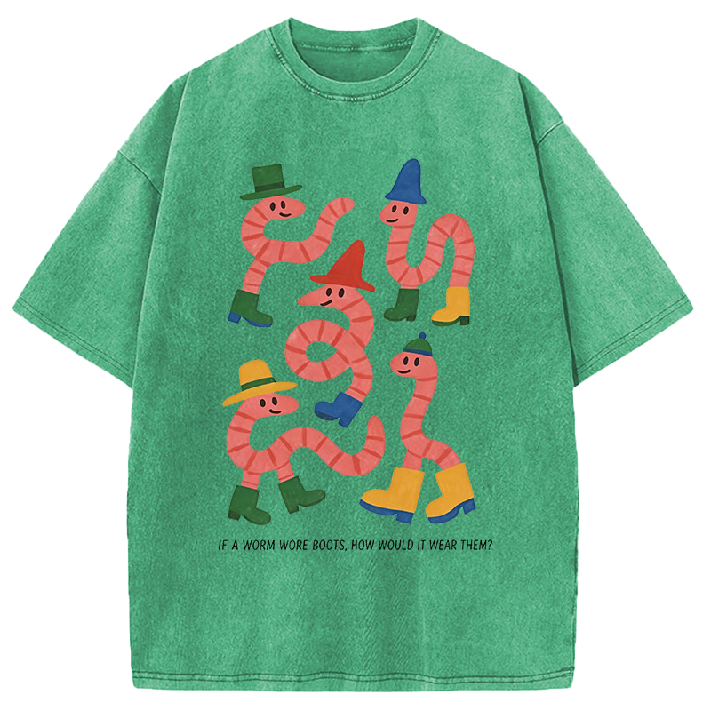 Modecanvas Whimsical Worms In Boots DTG Printing Washed T-Shirt