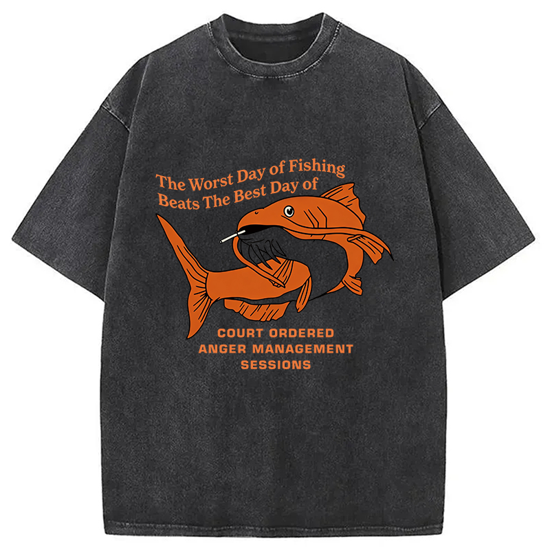 Modecanvas The Worst Day Fish Meme DTG Printing Washed T-Shirt