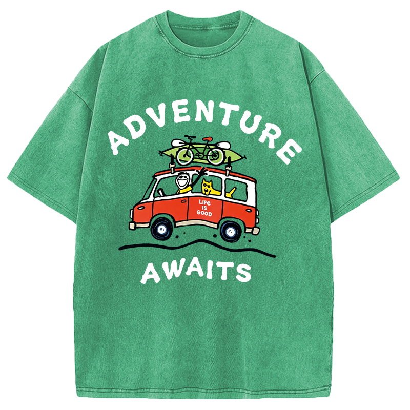 Modecanvas Life Is Good Adventure Awaits DTG Printing Washed T-Shirt