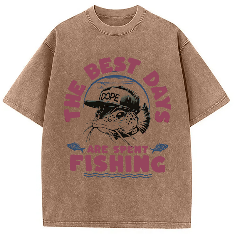 Modecanvas The Best Days Fishing DTG Printing Washed T-Shirt