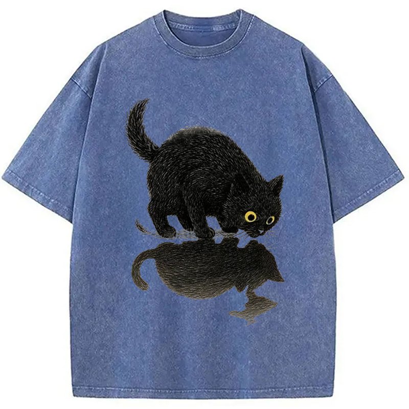 Modecanvas Cat Drinking Water Washed T-Shirt