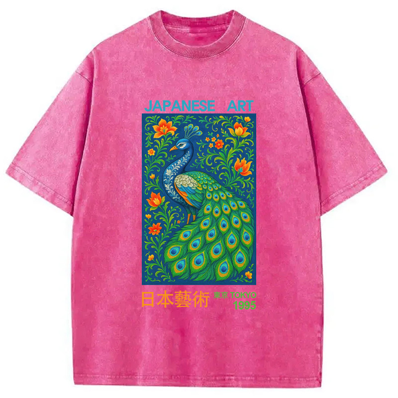 Modecanvas Majestic Peacock Japanese Art Washed T-Shirt