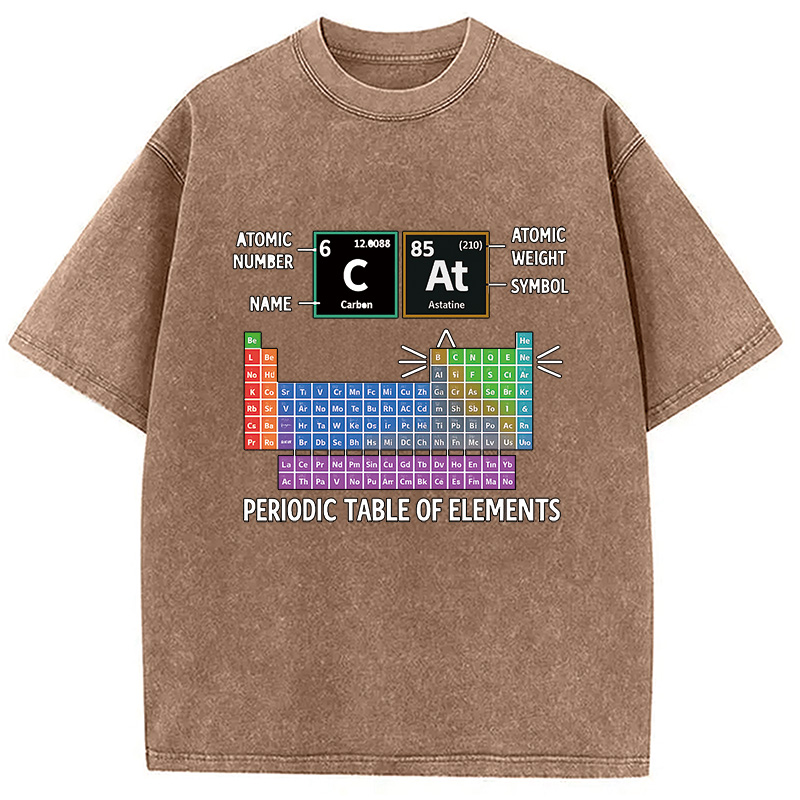 Modecanvas Cat Periodic Table Chemistry Washed T-Shirt