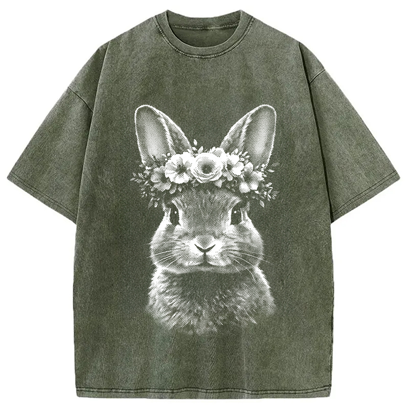 Modecanvas Floral Bunny Easter DTG Printing Washed T-Shirt
